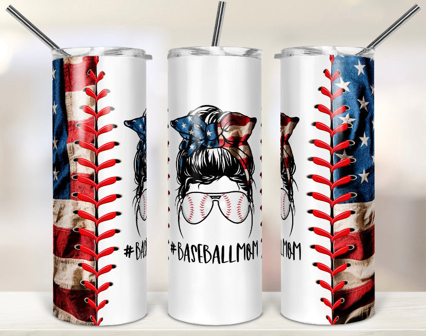 Baseball Mom 20 oz skinny hot/cold tumbler with straw