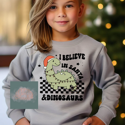 Santa & Dinosaurs- Youth Unisex Crewneck Sweatshirt
