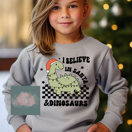 Santa & Dinosaurs- Youth Unisex Crewneck Sweatshirt