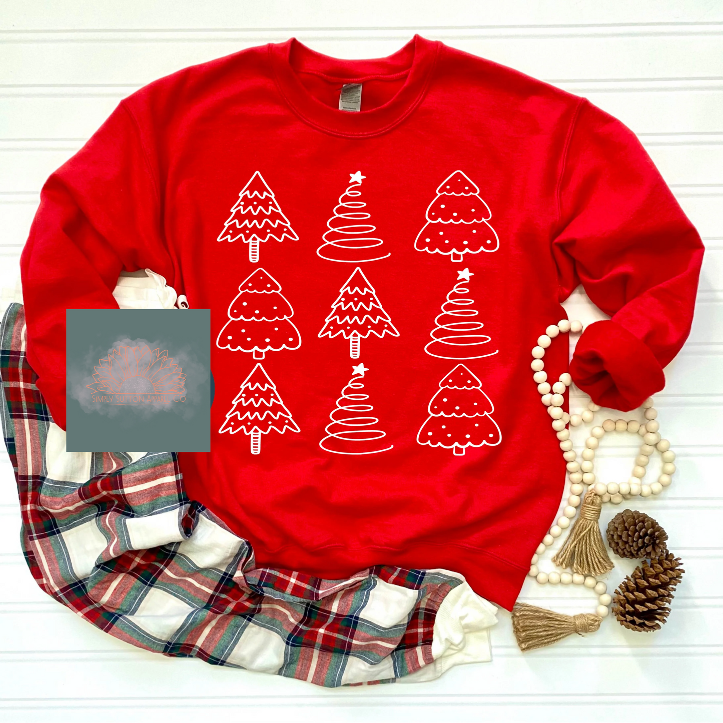 Christmas Tree Doodles - Adult Crewneck Sweatshirt