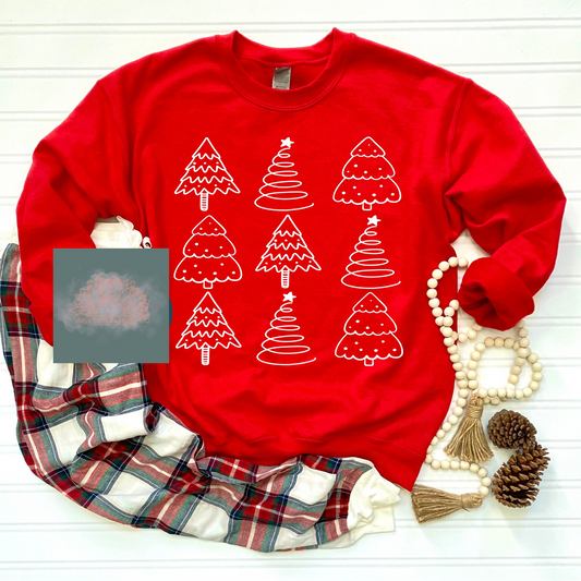 Christmas Tree Doodles - Adult Crewneck Sweatshirt