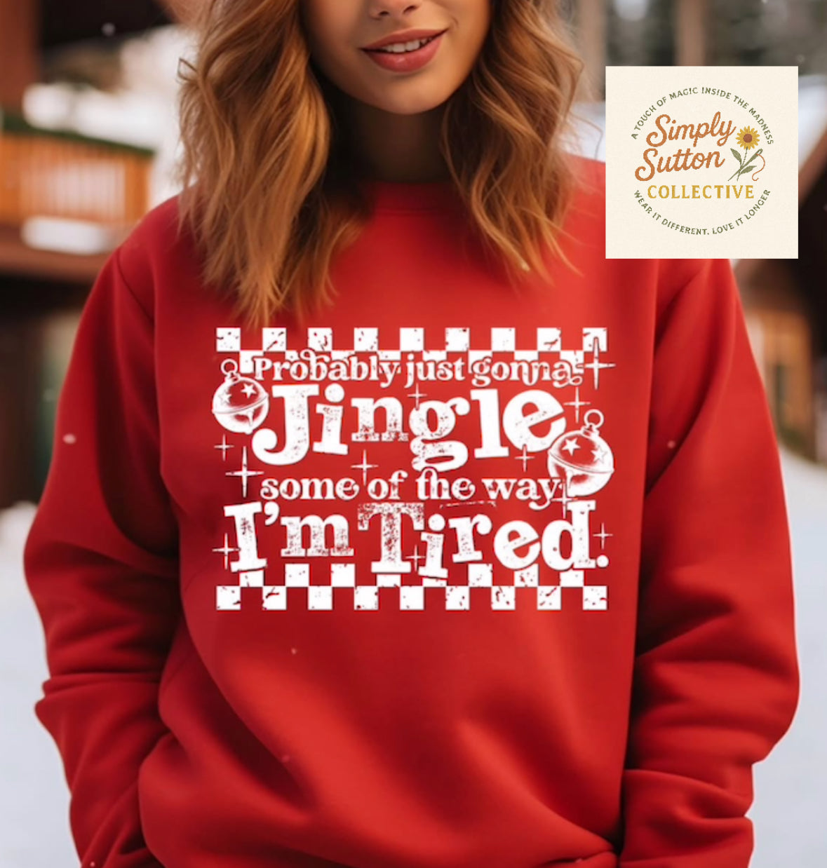 Jingle some of the way distressed checked - Adult Crewneck Sweatshirt