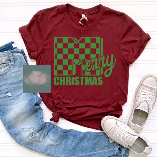 Merry Christmas Checks-  Adult Unisex Crewneck T-Shirt