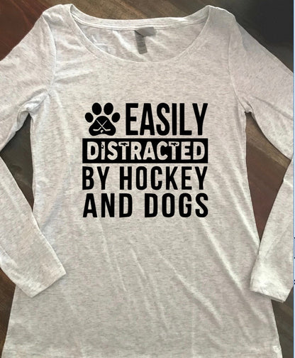 Distracted by Hockey and Dogs- Adult Unisex Long Sleeve T-Shirt
