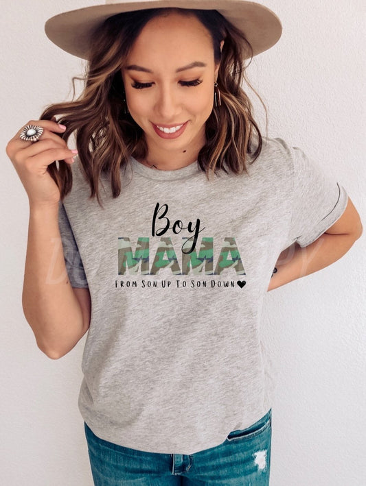 Boy Mama Camo Son up to Son down- Adult Unisex Crewneck T-shirt