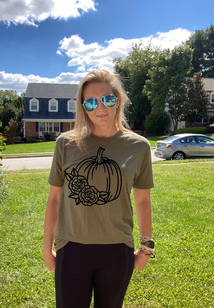 Floral Pumpkin- Adult Unisex Crewneck T-shirt