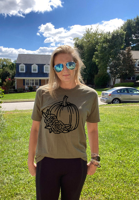 Floral Pumpkin- Adult Unisex Crewneck T-shirt