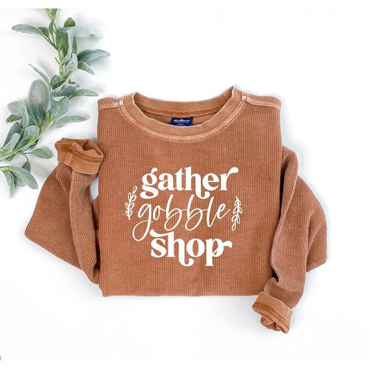 Gather, Gobble, Shop- Adult Unisex Crewneck Long Sleeve T-Shirt