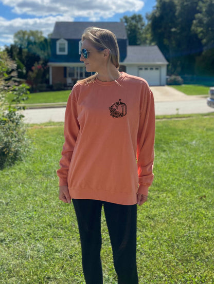 Floral Pumpkin Pocket - Adult Unisex Crewneck Sweatshirt